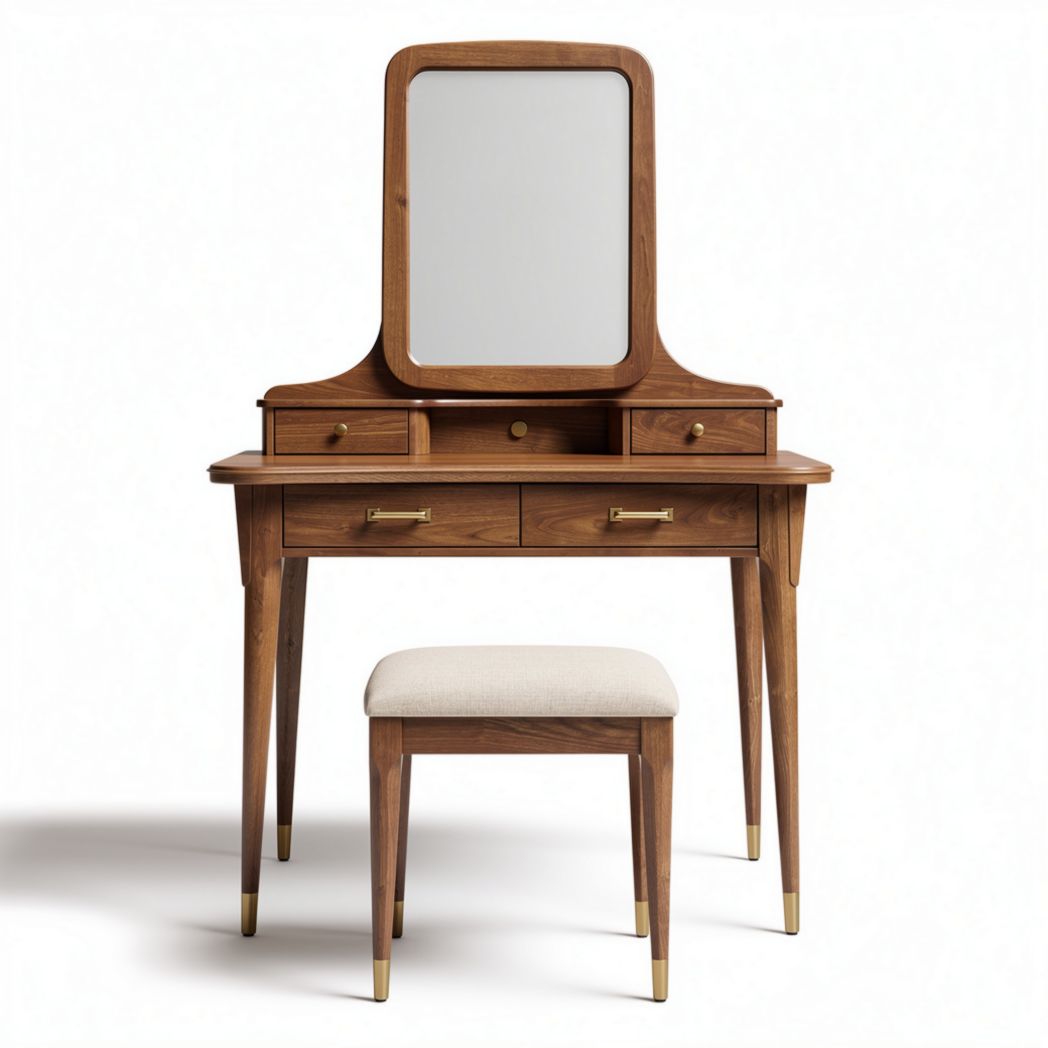 Wooden vanity set with mirror and two drawers stool included 80 x 40 x 140cm