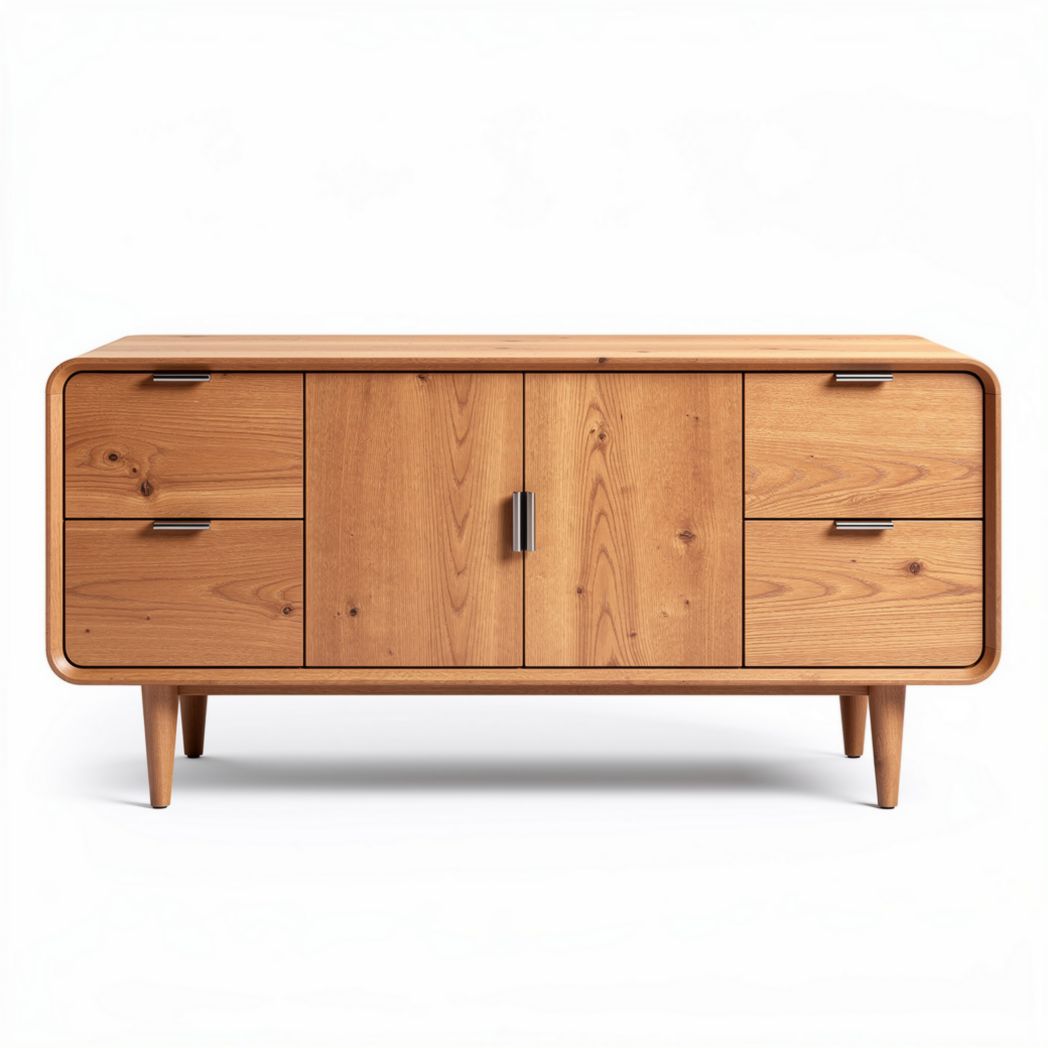 Natural wood sideboard with four drawers and two cabinets 120 x 45 x 75cm