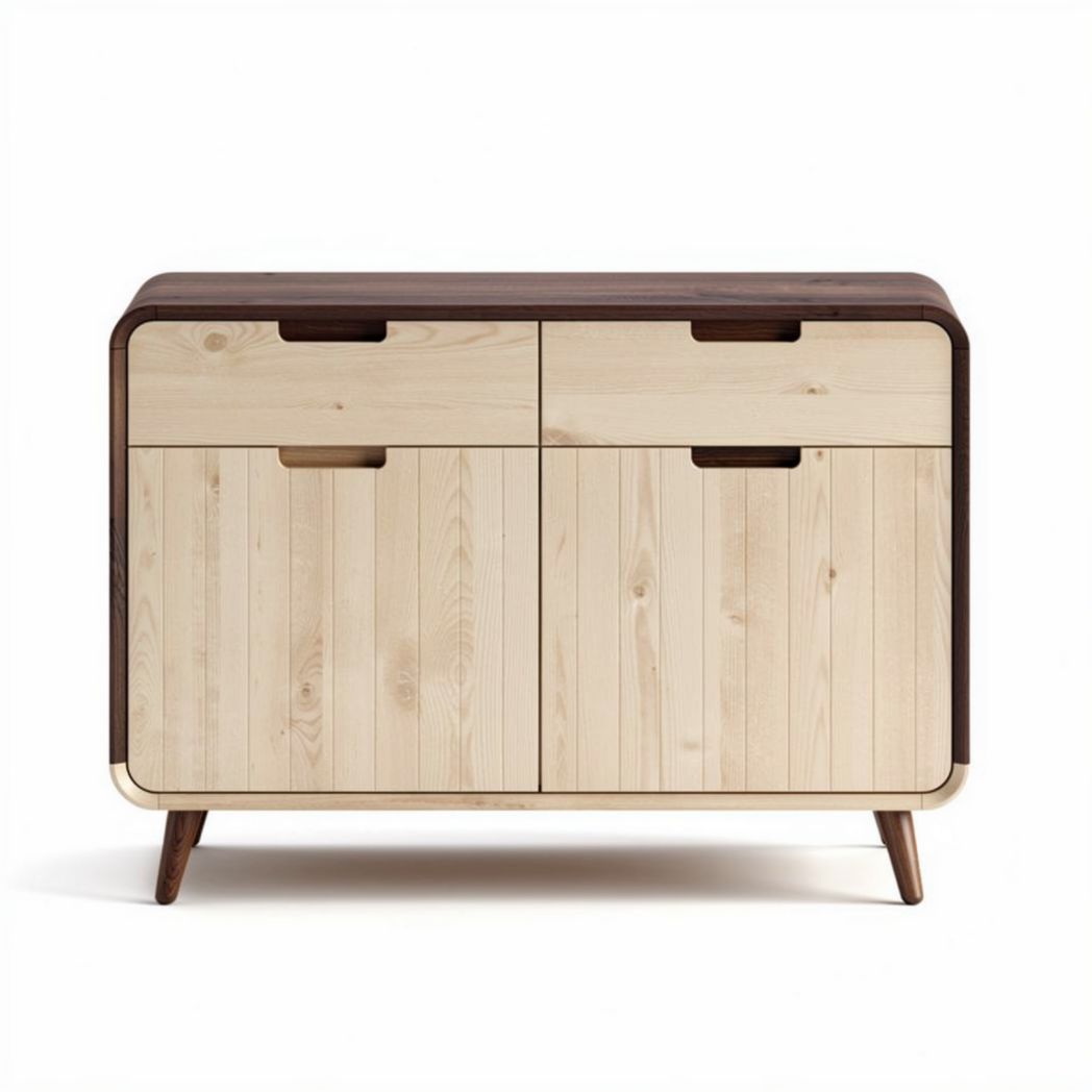Wooden cabinet with four storage drawers in natural finish 90 x 40 x 80cm