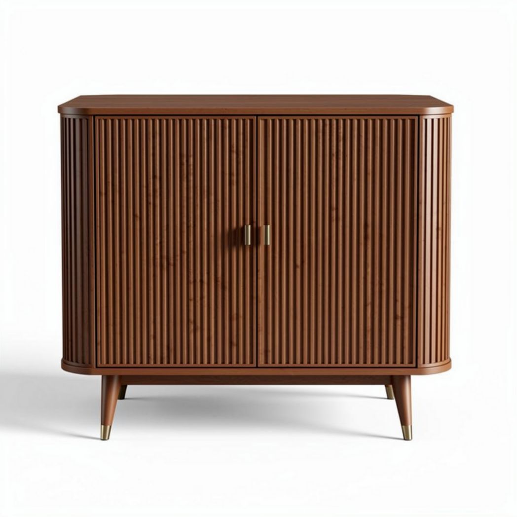 Brown wooden cabinet with striped design 80 x 40 x 80cm for storage
