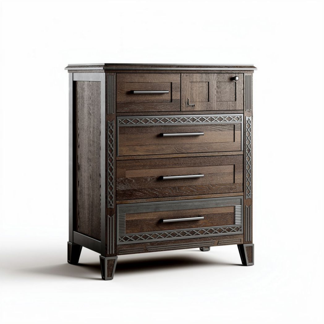 Wooden nightstand with three drawers and decorative accents 80 x 50 x 100cm