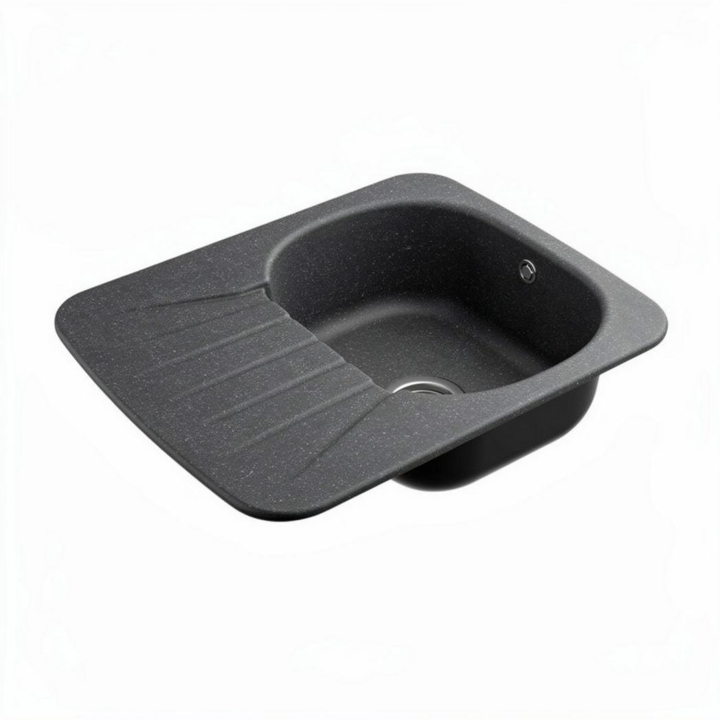 Granite composite kitchen sink with side drainer 80 x 50 x 25cm in black