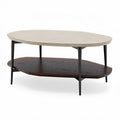 Oval coffee table with marble top and wooden lower shelf 120 x 80 x 40cm
