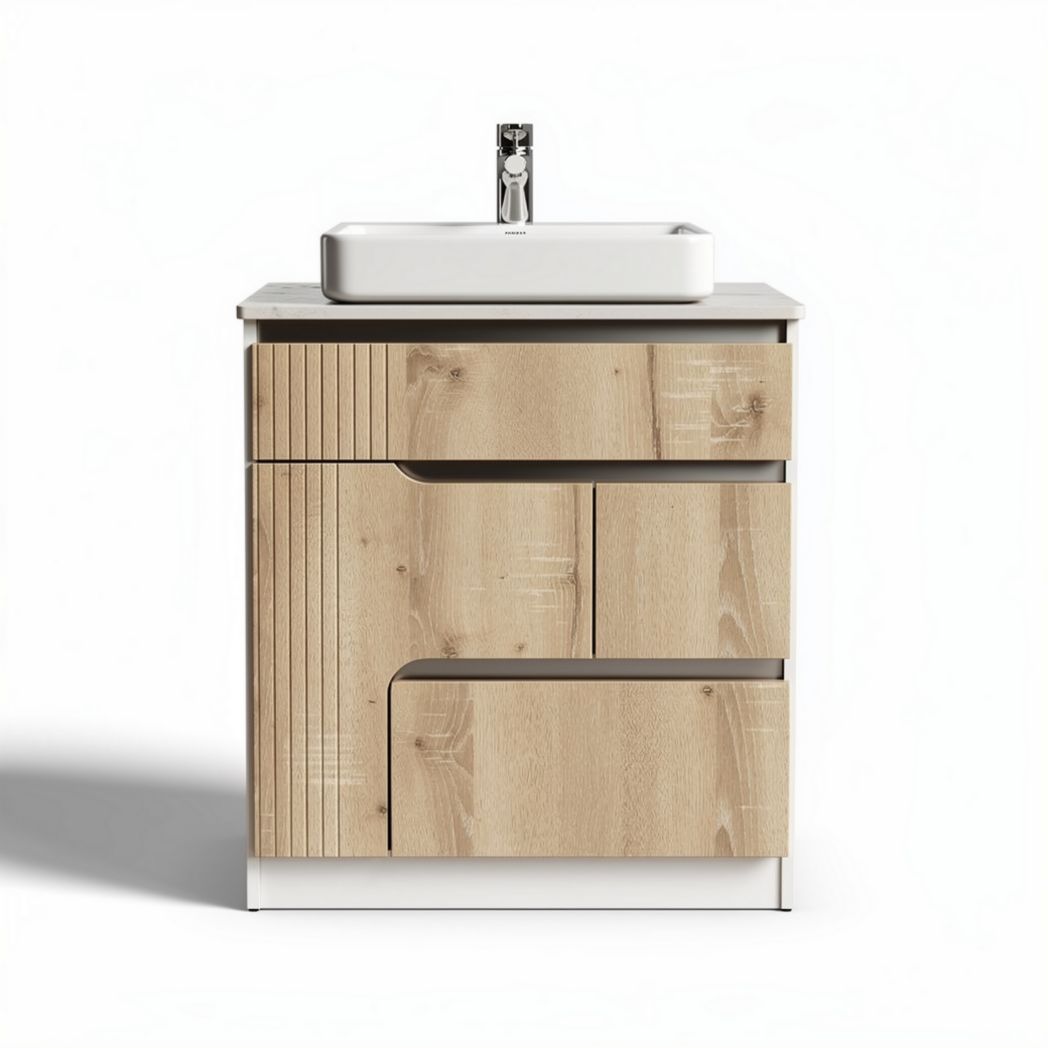 Wooden bathroom vanity cabinet with sink 80 x 50 x 85cm in natural finish