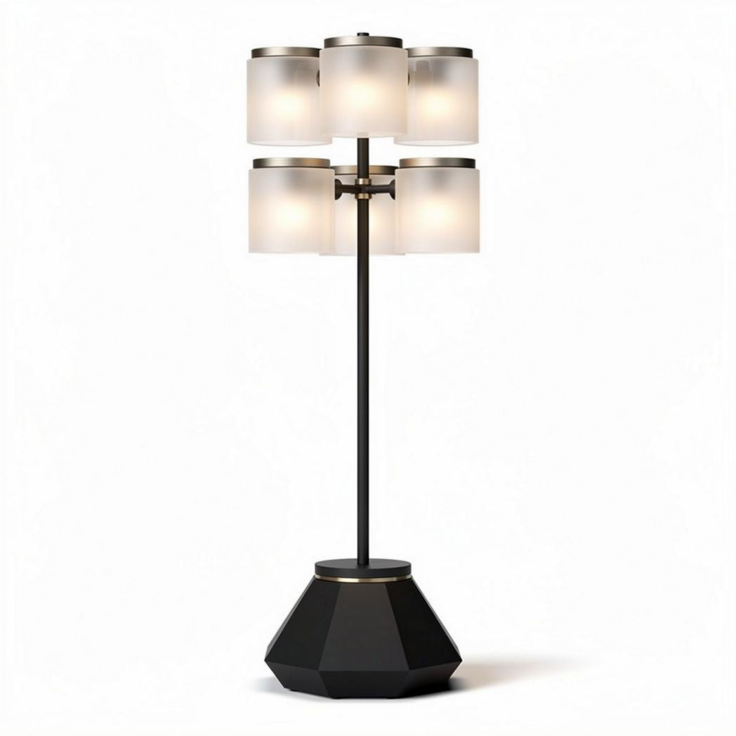 Modern floor lamp with five frosted glass shades in black finish 50 x 30 x 150cm