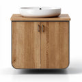 Wooden bathroom vanity cabinet with round ceramic sink 80 x 50 x 90cm