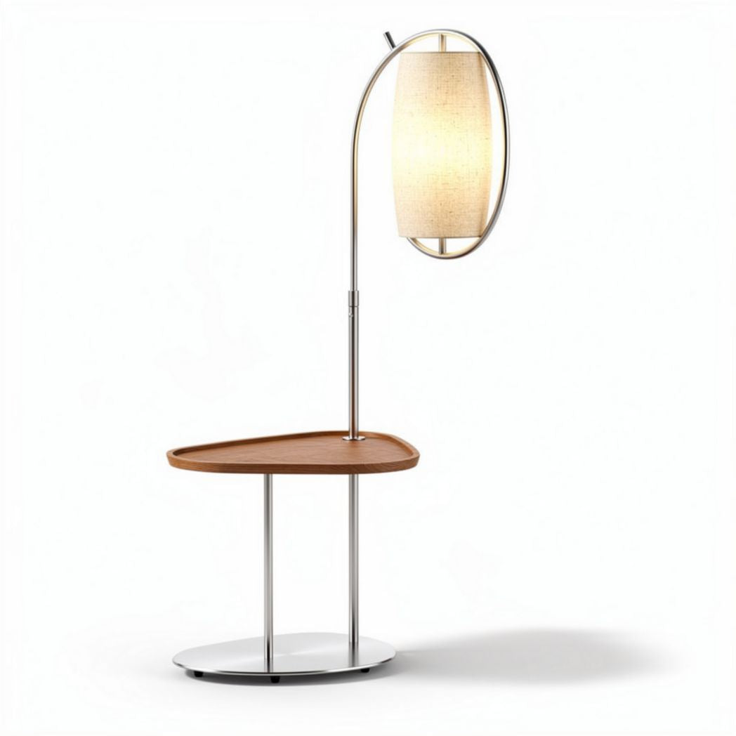 Contemporary floor lamp with side table in wood and metal 45 x 30 x 150cm