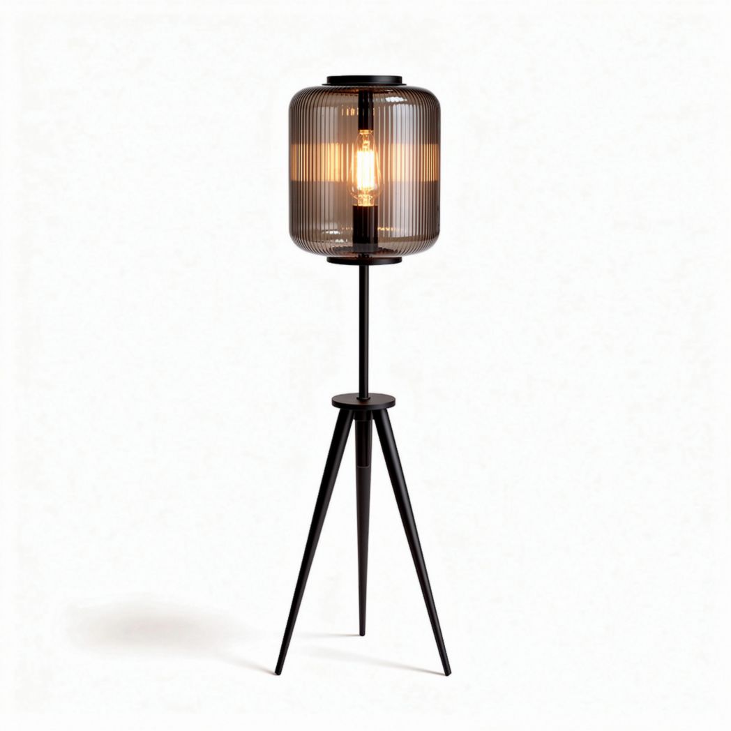 Glass lamp with tripod base 30 x 30 x 130cm black and amber finish