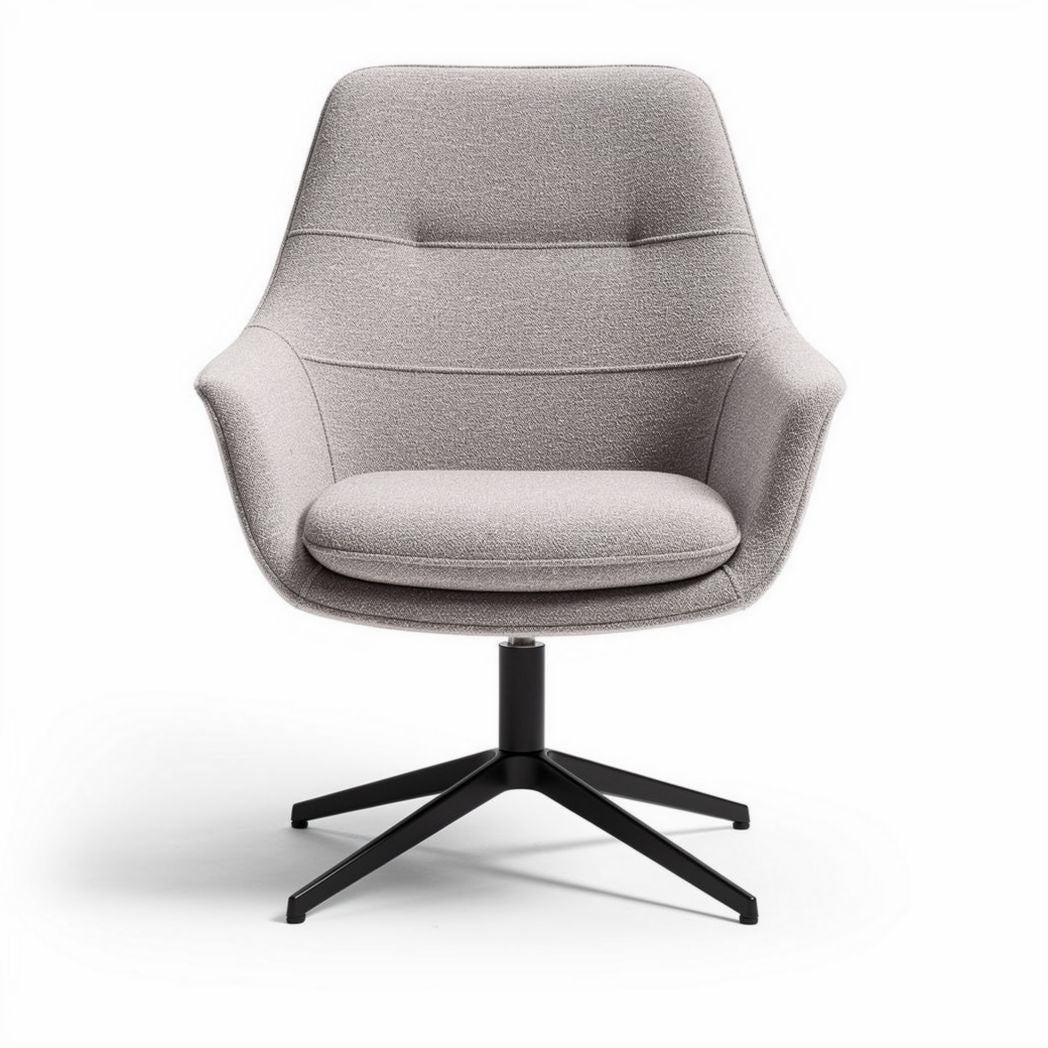 Swivel lounge chair in light gray fabric with black metal base 70 x 70 x 85cm