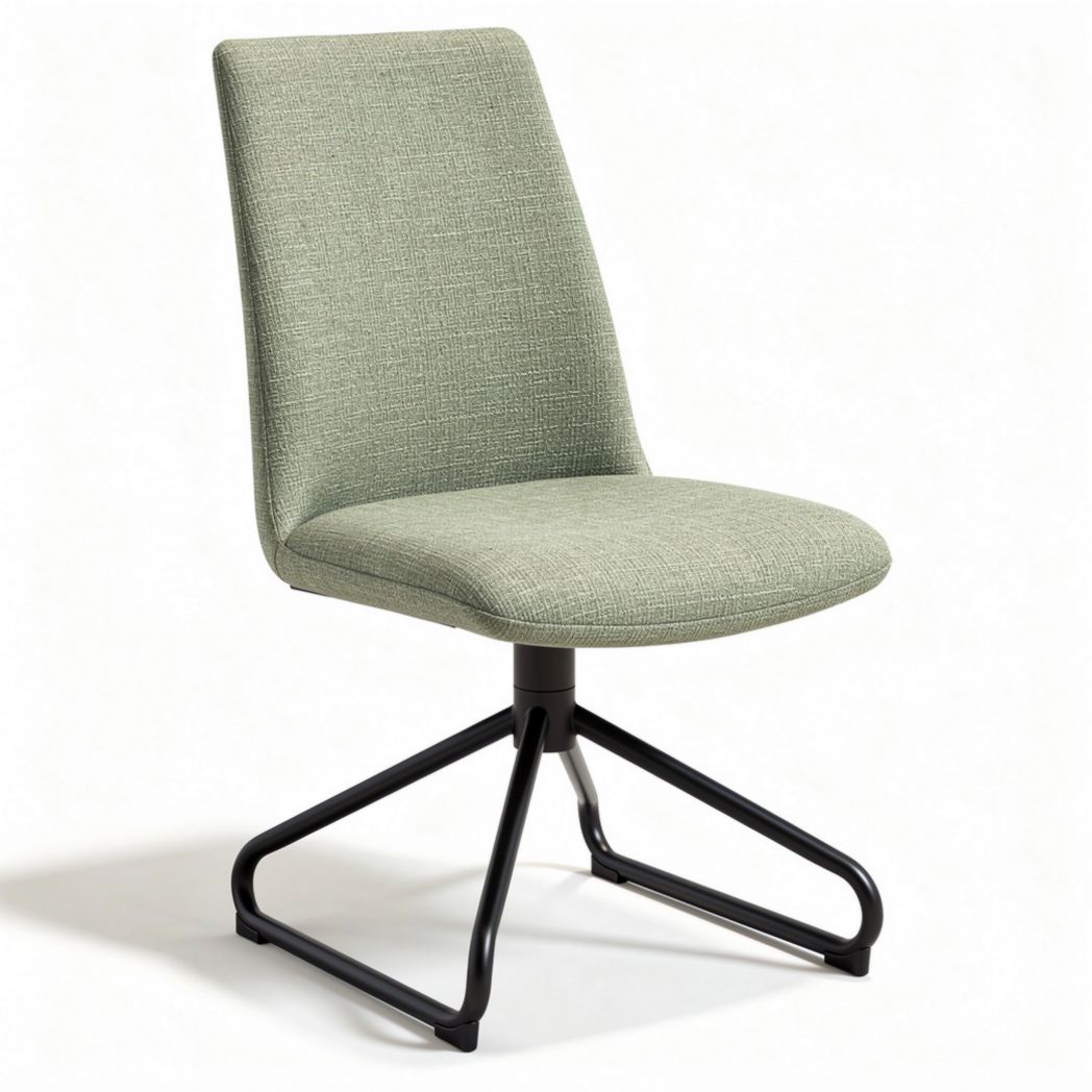Green upholstered chair with metal base suitable for dining or office use 45 x 55 x 90cm